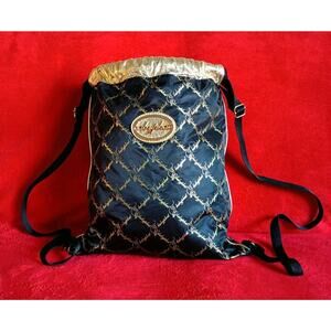 VTG Rare Y2K 90s Baby Phat Backpack Bag Drawstring Black Gold Trim Authentic